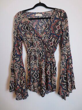 Vintage Y2K A&F Boho V-neck Romper w/Bell Sleeves XS